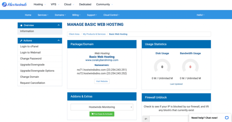 Hostwinds native user interface